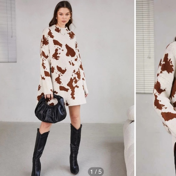 Dresses | Cow Print Sweater Dress 